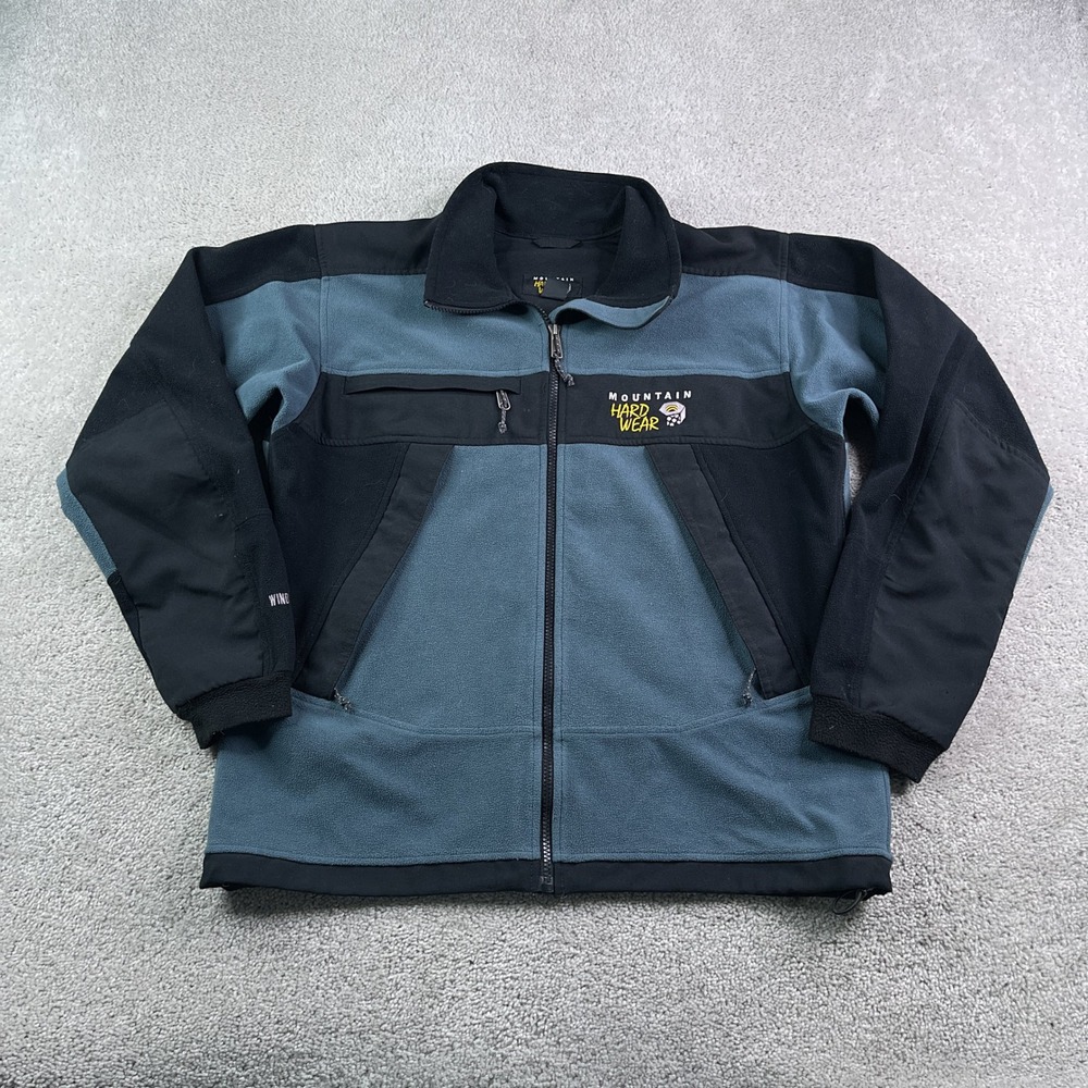 Mountain Hardwear Jacket Mens Medium Grey Black Windstopper Tech Fleece Hiking